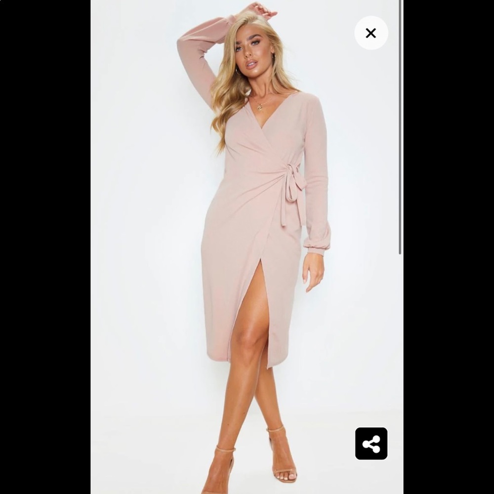PrettyLittleThing Pink wrap midi dress